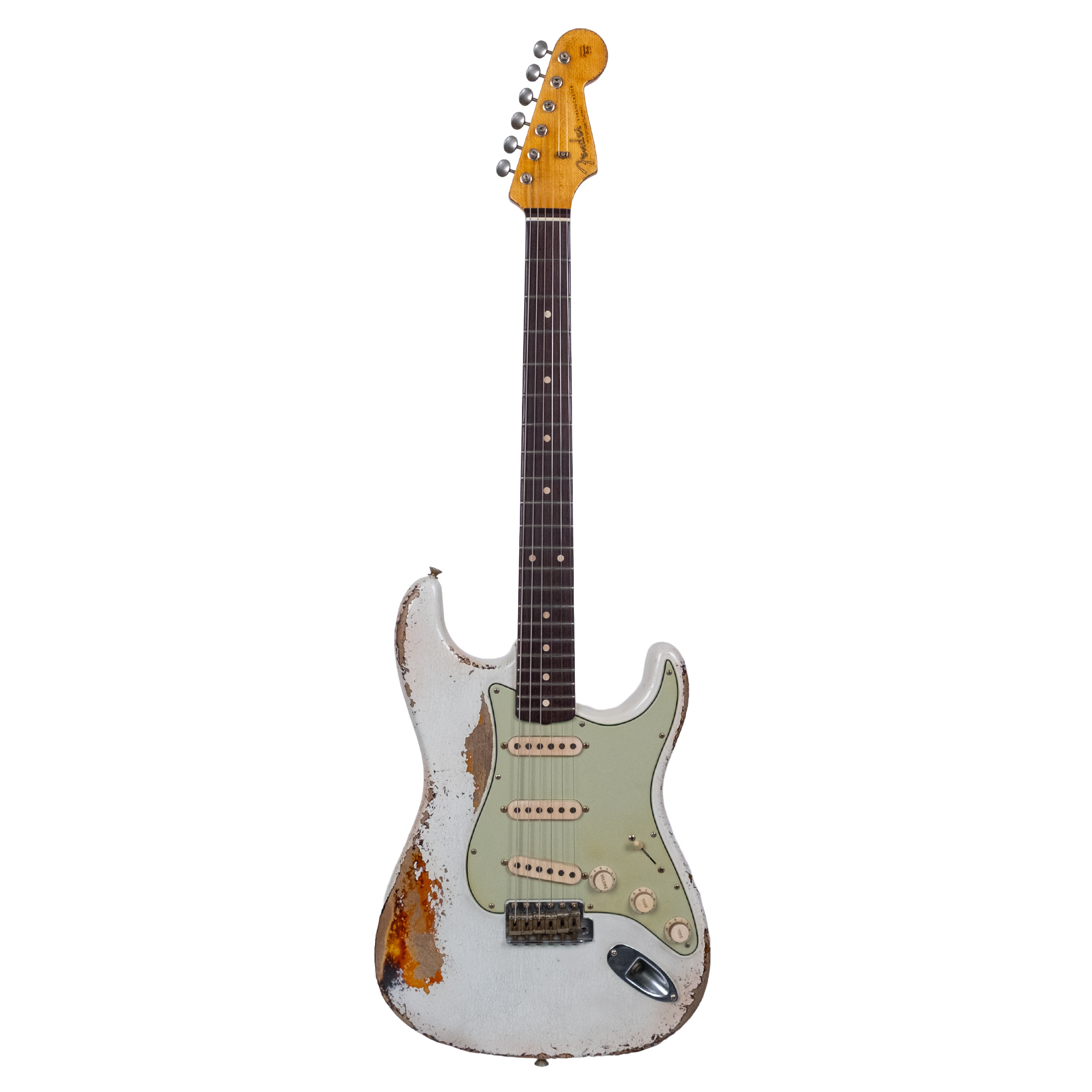 Fender Custom Shop Masterbuilt Andy Hicks 1961 Stratocaster Heavy Relic Olympic White Over 3 Ton Sunburst Elektro Gitar